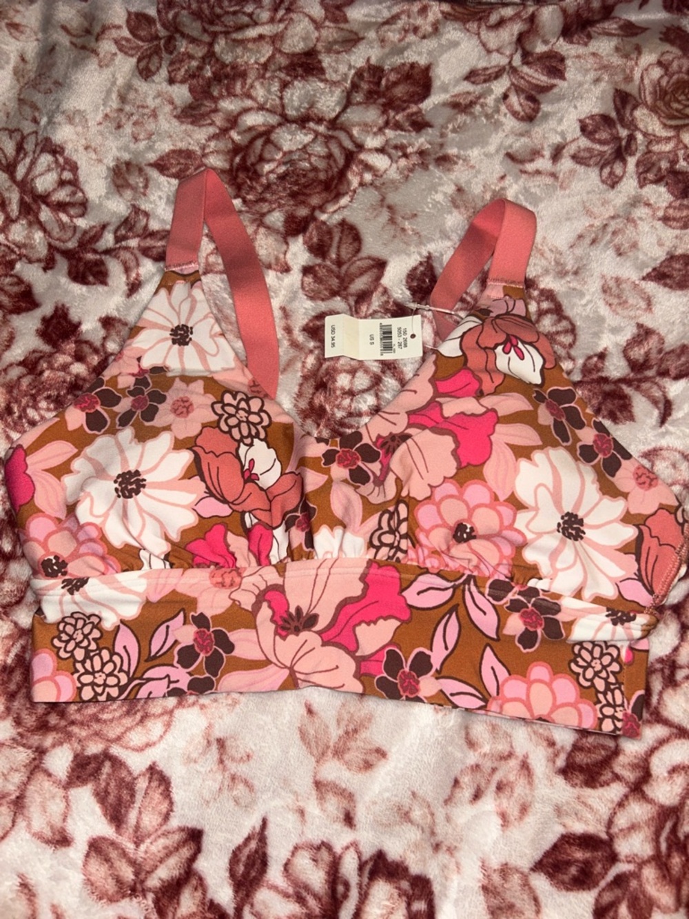 aerie Floral Print Pink and Brown Bralette